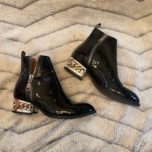 Jeffrey Campbell gloss black chain ankle booties